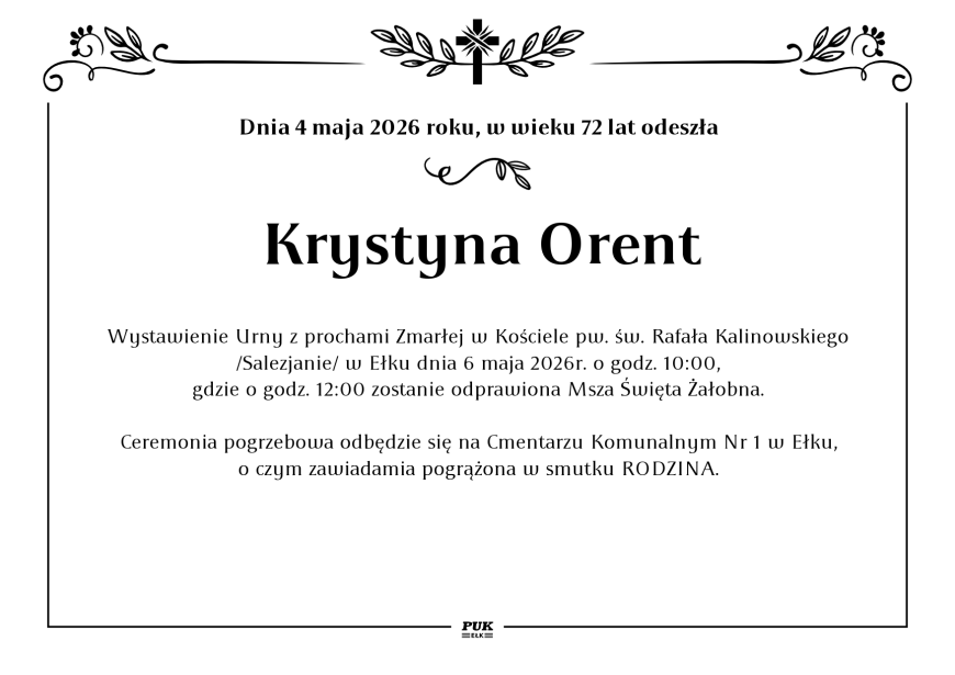 Krystyna Orent - nekrolog